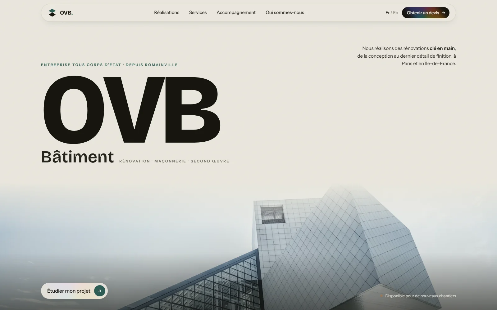 Site vitrine OVB Bâtiment — entreprise de rénovation